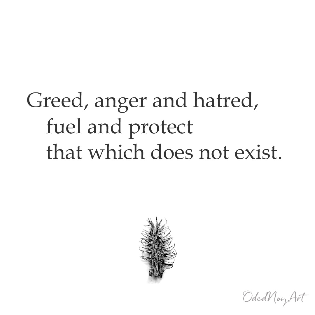 Greed, anger and hatred, fuel and protect that which does not exist.