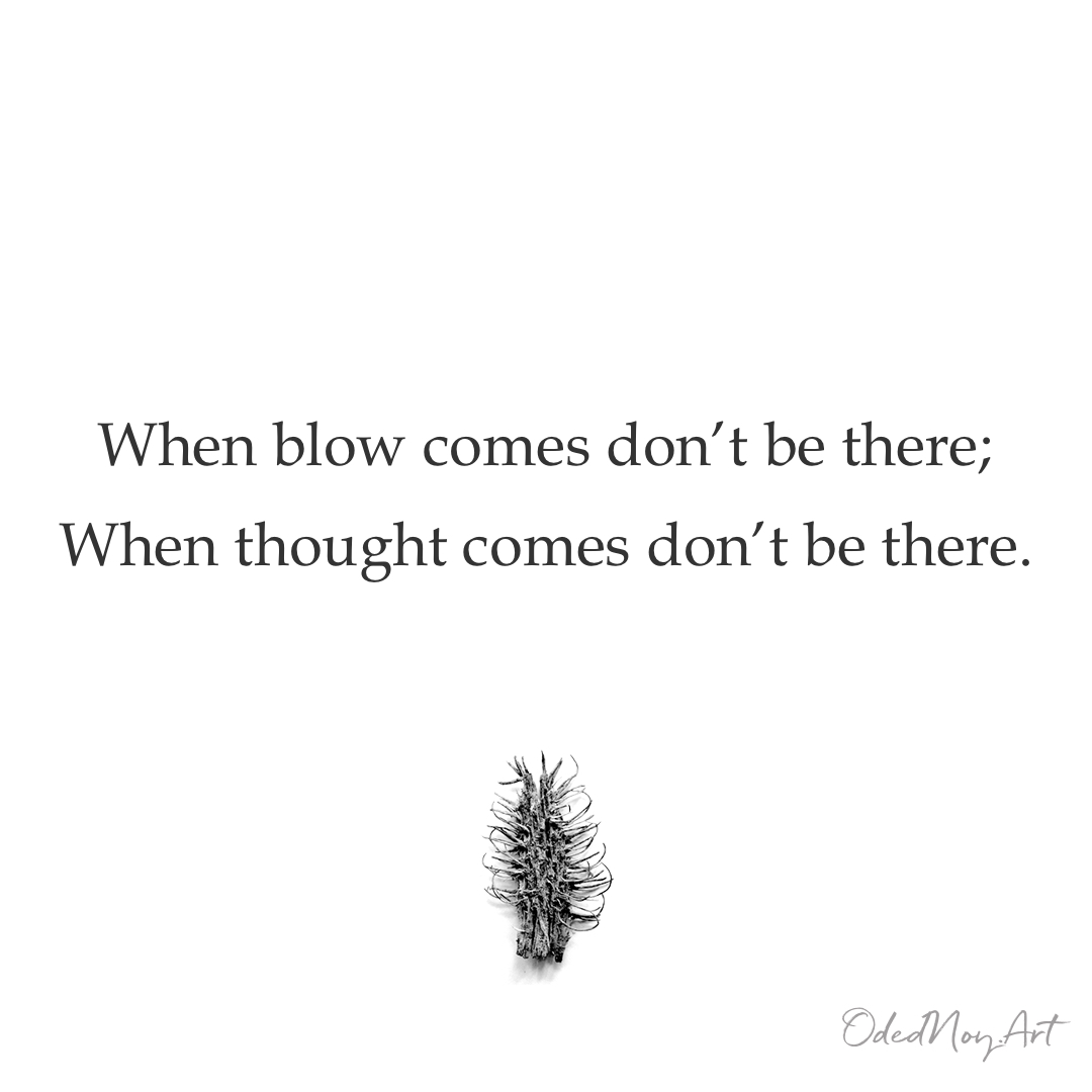 When blow comes don't be there; When thought comes don't be there.