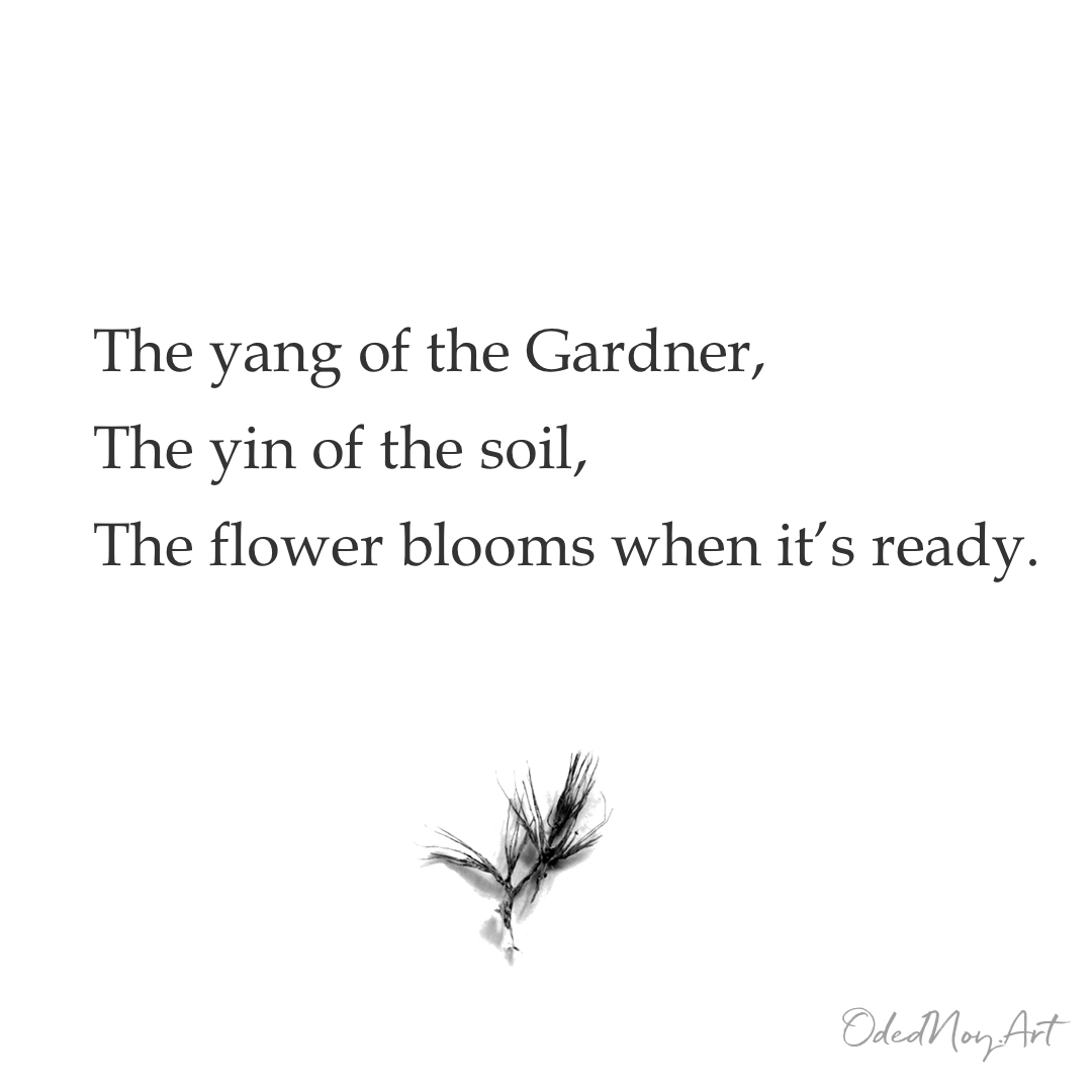 The yang of the Gardner, The yin of the Soil, The flower blooms when it's ready.