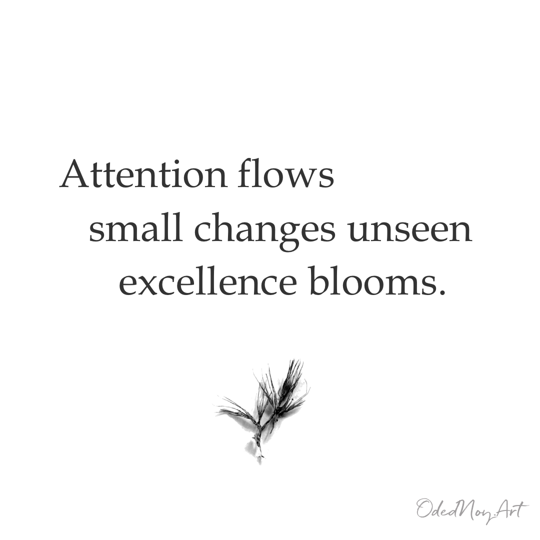 Attention flows small changes unseen excellence blooms.